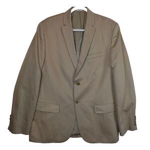 Calvin Klein Blazer L Reg Beige Tan Cotton Linen 2 Button Notch Lapel Jacket